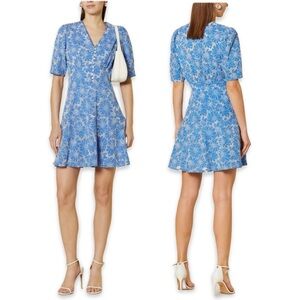SUNCOO Paris Cindy Mini Dress size small blue white floral button v neck French
